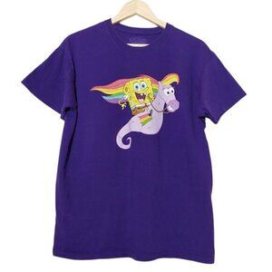 Spongebob on a Rainbow Seahorse 100% Cotton T-Shirt - Women's Large